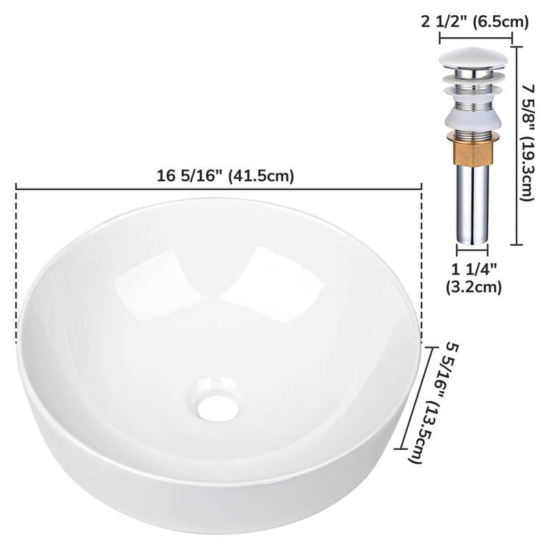 Aquaterior Bathroom Sink Vessel Bowl Pop Up Drain 16"