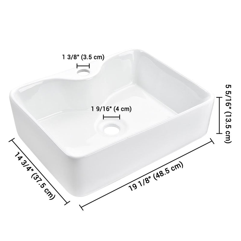 Aquaterior 19x15 Porcelain Bathroom Sink White Lavatory Basin