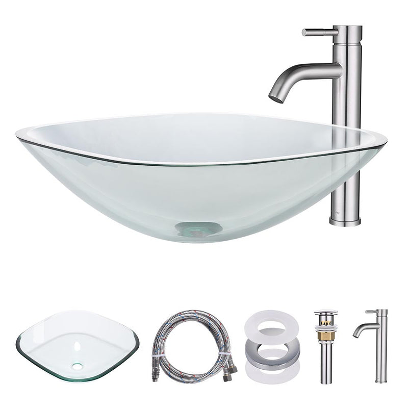 Yescom Square Bathroom Glass Vessel Sink Bowl Lavatory Basin