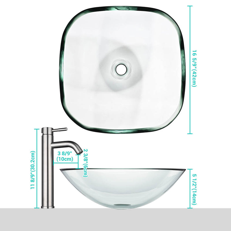 Yescom Square Bathroom Glass Vessel Sink Bowl Lavatory Basin