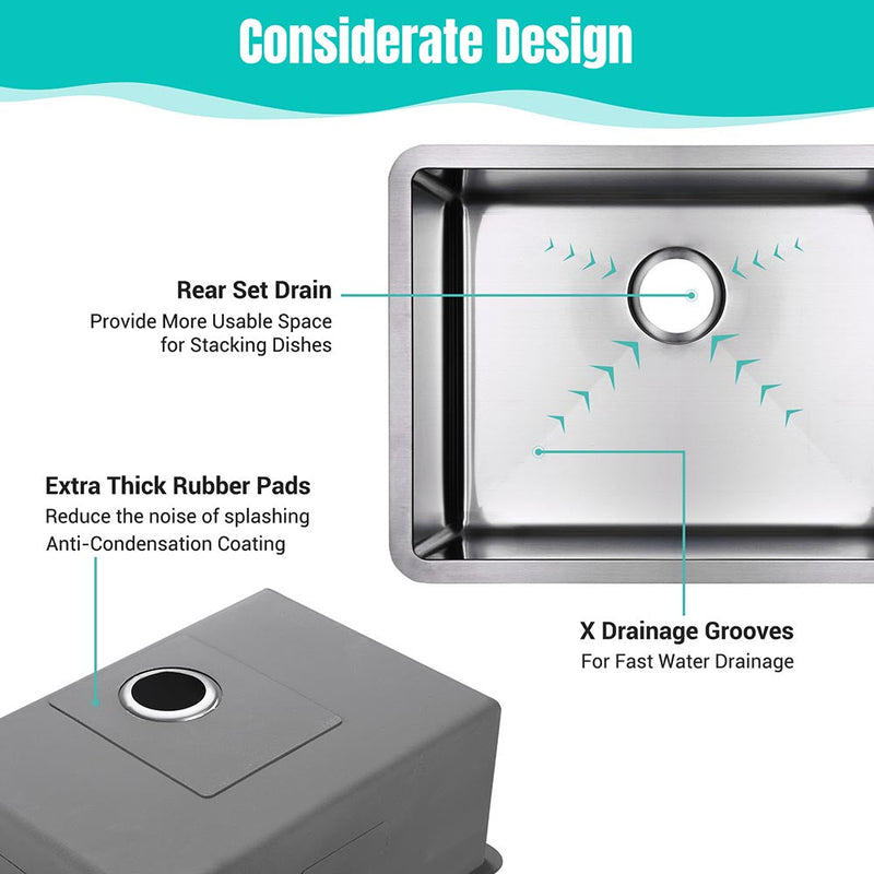 Aquaterior 23" Undermount Kitchen Sink Stainless Steel