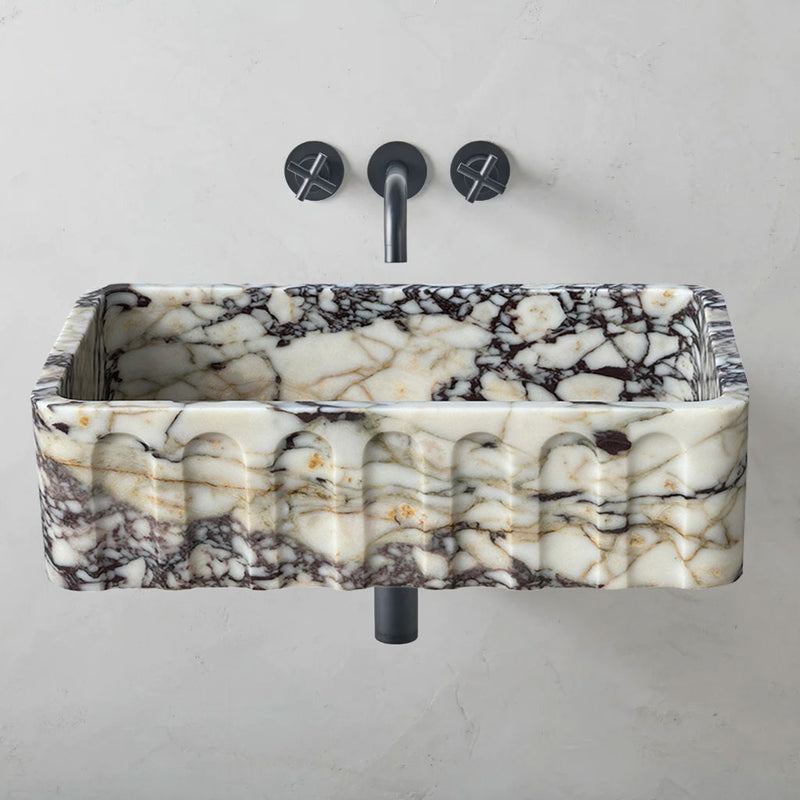 Calacatta Viola Marble Wall-mount Bathroom Vanity Sink Fluted Front (W)19.5" (L)31.5" (H)10"