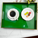Large Decorative Tray, Emerald Green Serving Tray with Handles, Plastic Coffee Table Tray for Ottoman, Living Room, Bathroom, Decor. 15.7” x 11.8” x1.6” by CozyNest Decor