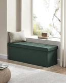 SONGMICS MAZIE Collection - 43 Inches Folding Storage Ottoman Bench, Ottoman Foot Rest, End of Bed Bench, Storage Chest, Load 660 lb, for Living Room, Bedroom, Entryway, Retro Green ULSF077C01 by CozyNest Decor
