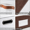 PRANDOM Foldable Storage Bins with Lids [3-Pack] Fabric Collapsible Storage Boxes Baskets Cubes Containers with Handles for Closet Living Room Bedroom (Brown & White 17.7x11.8x11.8'') by CozyNest Decor