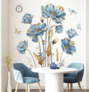decalmile Large Blue Flower Wall Stickers Floral Butterfly Plants Gold Leaves Wall Decals Bedroom Living Room Sofa TV Background Wall Decor by CozyNest Decor