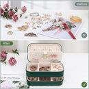 DesignSter Small Travel Jewelry Box with Double Zipper, 2 Layers PU Portable Jewelry Case for Women and Girls,Travel Jewelry Organizer for Rings, Earrings, Necklaces, Bracelets,Dark green by TinyTreasures Baby Boutique