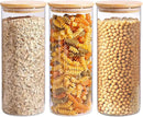ComSaf 1.7 Qt Glass Storage Containers with Lids, Glass Jars with Lids, Clear Food Storage Jar, Round Canister Set of 3, Pantry Organizers for Pasta Flour Cookie Rice Tea Coffee Bean by CozyNest Decor