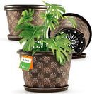 16 Inch Planter Pots for Plants, Plastic Large Flower Pots Indoor Outdoor, 4 Pack Resin Plant Pot with Drainage & Saucer, Retro Decorative Garden Pot with Removable Trays for House by CozyNest Decor