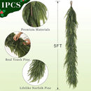 5FT Christmas Norfolk Pine Garland -1PCS, Artificial Pine Needles Garlands Faux Greenery Fake Garland for Holiday Fireplace,Table,Window,Stairs,Mante,Indoor Outdoor Decor by CozyNest Decor
