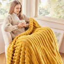 NEWCOSPLAY Super Soft Throw Blanket Mustard Yellow Premium Silky Flannel Fleece 3D Ribbed Jacquard Lightweight Bed Blanket All Season Use (Mustard Yellow Ribbed, Throw(50"x60")) by CozyNest Decor