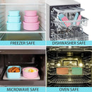 Nesting 100% Silicone Food Storage Containers with Lid & Measuring Line, 6 Pack, Leakproof Stackable Silicone Containers for Food Lunch Snack, Microwave Freezer Dishwasher Safe, Light Blue/Pink by TinyTreasures Baby Boutique