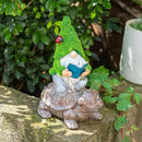 Garden Gnome Sitting on Turtle Outdoor Statues and Sculpture with Solar Lights, Garden Gnome Solar Statues and Turtle Figurines for Patio Yard Lawn Porch Decorations by GreenHaven Gardens