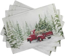 Red Truck Christmas Placemats Set of 4, 12x18 Inch Green Pine Tree Snow Xmas Table Mats Seasonal Rustic Farmhouse Linen Fabric Place Mats for Winter Holiday Party Kitchen Dining Decor by CozyNest Decor