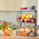 2pcs Fruit Basket Kitchen Storage Basket with Wood Lid, Stackable Wall Basket Fruit Basket for Kitchen, Countertop Organizer for Snack, Fruit and Veggie Storage, 11.8 x 7.9 x 8.5 Inch by CozyNest Decor
