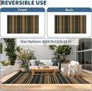 Outdoor Plastic Straw Rug 9x18 Waterproof Outside Rug, Large Modern Striped Reversible Floor Mats, Foldable & Lightweight Camping Carpet for Patio, Porch, Deck, Backyard, Balcony, Black Brown by CozyNest Decor