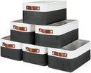 DULLEMELO Small Storage Baskets 6 Pack, Fabric Collapsible Gift Storage Baskets for Shelves, Closets, Nursery, Home, Office Organizing,Small Canvas Linen Rectangular Storage Bins (White&Black) by TinyTreasures Baby Boutique