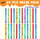 JOYIN 24 Pcs Halloween Glow Stick Hanging Wands in 8 Different Pattern Designs and 6 Colors for Kids Party Favors, Halloween Party Supplies, Glow in the Dark, Goodies Bags Fillers, Non Candy Treats by TinyTreasures Baby Boutique