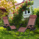 Nazhura Set of 2 Relaxing Recliners Patio Chairs Adjustable Steel Mesh Zero Gravity Lounge Chair Beach Chairs with Pillow and Cup Holder Khaki (Brown) by CozyNest Decor