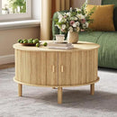 Coffee Table and TV Stand Set of 2, Round Center Table with Storage,Fluted Coffee Table with 360° Sliding Doors, 86.6" Entertainment Center for Bedroom, Living Room,Natural by CozyNest Decor