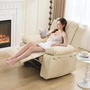Recliner Chair with Electric Massage Adjustable Footrest & Heat, Manual Leather Recline for Adults Living Room Remote Control (Beige) by CozyNest Decor