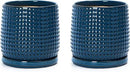 D'vine Dev Set of 2 Ceramic Plants Pots, 6 Inch Beaded Stoneware Flower Pot for Plants with Drainage Hole and Saucer, Midnight Blue, 27-E-X-3 by GreenHaven Gardens