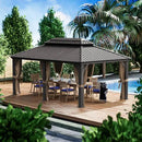 Kozyard Alexander 12' X 18' Hardtop Permanent Aluminum Metal Gazebo with Galvanized Steel Double Roof Canopy, Curtain and Netting, Gazebo Pavilion for Patio, Backyard, Deck, Lawn (Brown) by GreenHaven Gardens