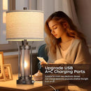 QiMH Farmhouse Table Lamps for Living Room, Rustic Beside Lamps for Bedroom with USB A+C Charging Ports, Nightstand Lamp with Frosted Glass Night Light for Home Decor, 4 Bulbs Included (Bronze) by CozyNest Decor