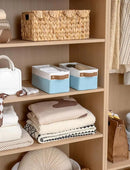 StorageWorks Narrow Storage Bins, Small Basket for Closet and Shelves, Fabric Organizer with Handles, Toilet Paper Storage, Light Blue and White, 2-Pack by CozyNest Decor