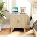 Farmhouse Square End Table with Charging Station, 24" Large Fluted Sofa Side Table with Sliding Tambour Door and Storage, Rustic Curved Wood Nightstand for Living Room, Bedroom, Natural by CozyNest Decor