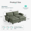 LINSY HOME Modular Sectional Sofa - 90'' Sleeper Sofa Cloud Couch Oversized Corduroy Sofa Bed with Movable Ottoman Soft Modern Comfy Couch for Living Room Apartment Office, Green by CozyNest Decor