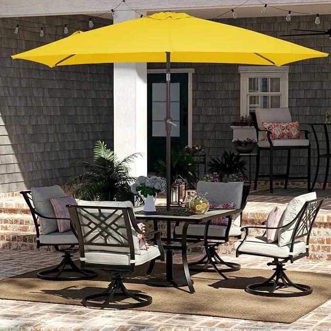 JEAREY 6.5x10 ft Rectangular Patio Umbrellas Outdoor Market Umbrella with Push Button Tilt and Crank, Rectangle Table Umbrella 6 Sturdy Ribs UV Protection for Pool Garden Backyard Deck, Yellow, photo 2 of 9