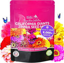 NatureZ Edge Zinnia Seeds for 2025 Planting Outdoors, Over 8250 Flower Seeds, 2 Oz, Non GMO Made in USA, Bulk Semillas De Flores para Sembrar, California Giants, Easy to Grow Zinnia Seed Mix by GreenHaven Gardens