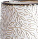 D'vine Dev 6 Inch Embossed Leaves Stoneware Planter Pot with Drainage Hole and Saucer, Smoked White, Set of 1, 27-A-X-1 by GreenHaven Gardens