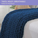 Bigacogo Chunky Knit Throw Blanket for Couch, 51x63 inches, 100% Hand Knitted with Thick Jumbo Chenille Yarn, Cozy Soft Large Rope Knot Cable Crochet Blankets for Sofa Bed Living Room, Navy Blue by CozyNest Decor