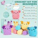 Crochetta Crochet Kit for Beginners, Crochet Starter Kit w Step-by-Step Video Tutorials, Beginner Crochet Kit for Adults Kids Women Men Complete Kit Included (4 Mini Axolotls) by TinyTreasures Baby Boutique