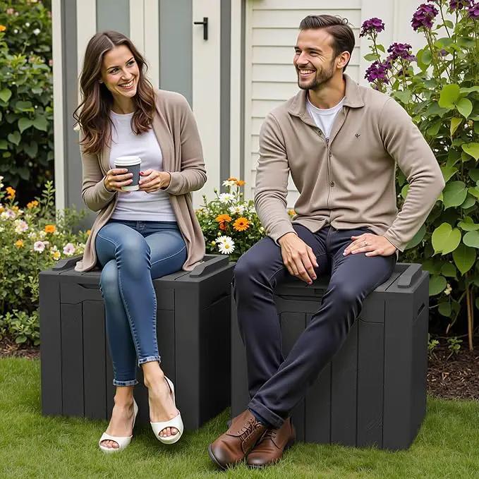 Greesum 31 Gallon Deck Box for Outside, All Weather Outdoor Storage Boxes for Patio Furniture Set, Package Delivery Box,Garden Tools, Gray(Set of 2), photo 4 of 7