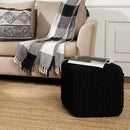 REDEARTH Cube Pouf Foot Stool Ottoman - Hand Knitted Poof - Cord Boho Pouffe - Home Décor - Stuffed Footrest for Living Room - Bedroom - Covered Patio (16" x 16" x 16") - Black by CozyNest Decor