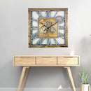 The Gears Clock 24'' Inch Square Real Moving Gear Wall Clock Vintage Industrial Oversized Rustic Farmhouse (Wood and Stone) by CozyNest Decor