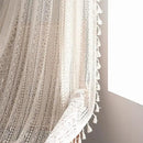 Sutuo Home Crochet Boho Curtain 96 Inches Length, Sheer Lace Handmade Tassels Knitted Window Treatment Vintage Rustic Bohemian Farmhouse Drape for Bedroom Rod Pocket 1 Panel 59" W x 96" L, Beige Wave by CozyNest Decor