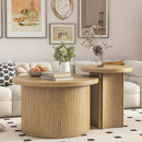 Set of 2 Nesting Coffee Tables Farmhouse,Round Coffee Table Living Room,Wood Finish Coffee Table Set, Small Coffee Tables, Sofa Side Living Room Bedroom Coffee Side Table (Large Size - Set) by CozyNest Decor