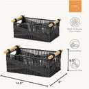 LA JOLIE MUSE Wicker Storage Baskets for Organizing, Recyclable Paper Rope Basket with Wood Handles, Decorative Hand Woven Basket Organizers for Makeup Books Shelves Living Room, Black, Set of 2 by TinyTreasures Baby Boutique