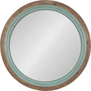 Kate and Laurel Palmer Rustic Farmhouse Round Wooden Mirror, 26 Inch Diameter, Blue and Rustic Brown, Modern Circle Decorative Wall Mirror with Paint Distressing by CozyNest Decor