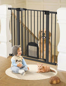 Babelio 36" Tall Upgraded Baby Gate with Cat Door,29-43" Auto Close Durable Dog Gate for Stairs,Doorways and House,Easy Walk Thru,Includes 4 Wall Cups,Black by TinyTreasures Baby Boutique