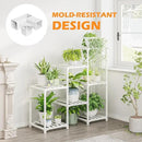 Bamworld Indoor Plant Stand Outdoor White Shelf Bamboo Plant Table for Multiple Plants 3 Tiers 7 Pots Ladder Holder Pot Window Garden Balcony Living Room