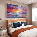 DUNHUANG ART Vibrant Ocean Sunset Canvas Wall Art - Beach Decor & Sunrise Poster - Red Scenery Poster for Living Room & Bathroom - 24"x48" by CozyNest Decor