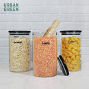Urban Green Glass Jars with Black Lids, Glass food storage container sets with black lids, Airtight Canisters Sets with Bamboo Lids. Pantry Jar (3 Pack of 48oz) by CozyNest Decor