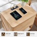 Nightstand with Charging Station, 22" Push-to-Open Bedside Table with 2 Storage Drawers, Large Modern End Table for Bedroom,Living Room,Natural Oak