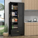 Pantry Kitchen Cabinet with Drawer, 75" Tall Pantry Storage Cabinet, Metal Storage Cabinets with Doors and Shelves, Large Freestanding Cupboard for Dining Room, Assembly Required, Black by CozyNest Decor