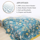 Snycler Boho Throw Blanket for Bed - 100% Cotton Ultra Soft Rustic Quilt Blanket Green Bird Floral Printed Farmhouse Decor Bed Blankets, 80"×90" All Season Rustic Throw for Sofa Couch Chair by CozyNest Decor
